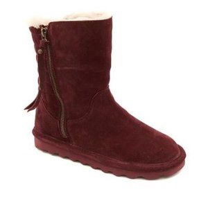 New Ladies 8M BEARPAW LINDSEY QUILTED SUEDE SHEARLING BOOT WINE NEVERWET